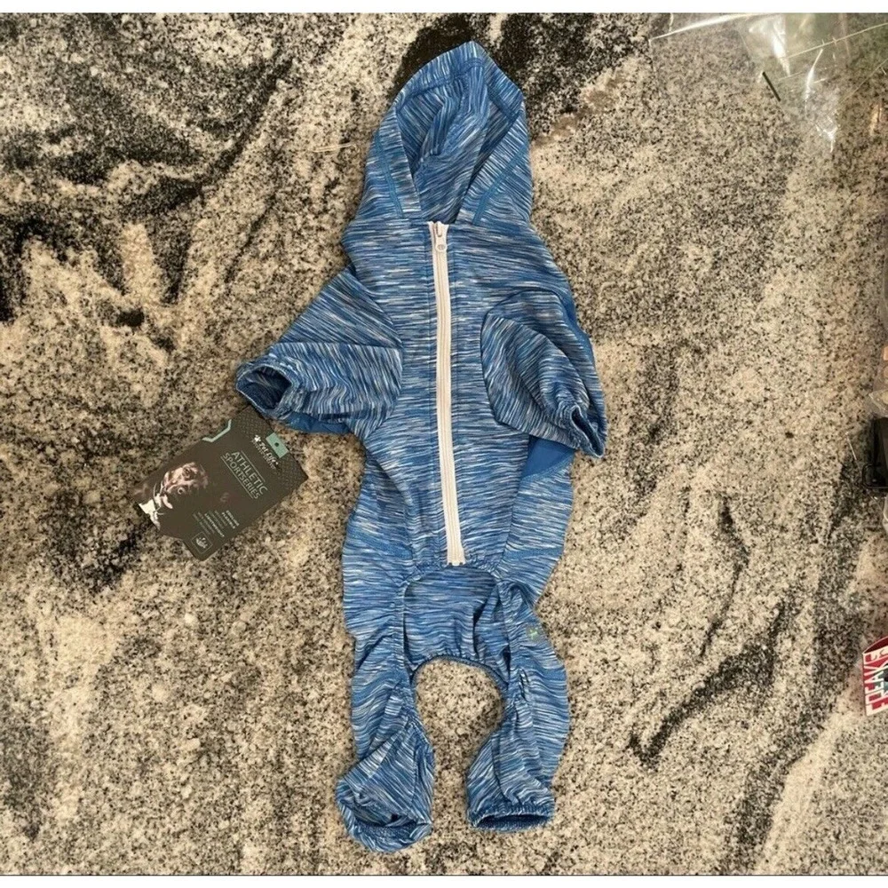 Small Dog Pet Life Track Suit Sport STRETCH Blue One Piece Zip Hooded *CHART* - Picture 2 of 12